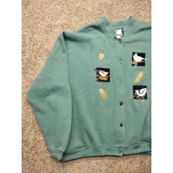 VTG Wild Birds Sweatshirt Women XL No Size Tag Artisans Chickadee Nuthatch Jay - Picture 2 of 13